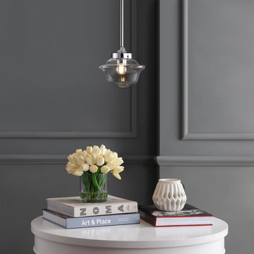 Kurtz School House Adjustable Drop Metal/Glass LED Pendant - JONATHAN Y